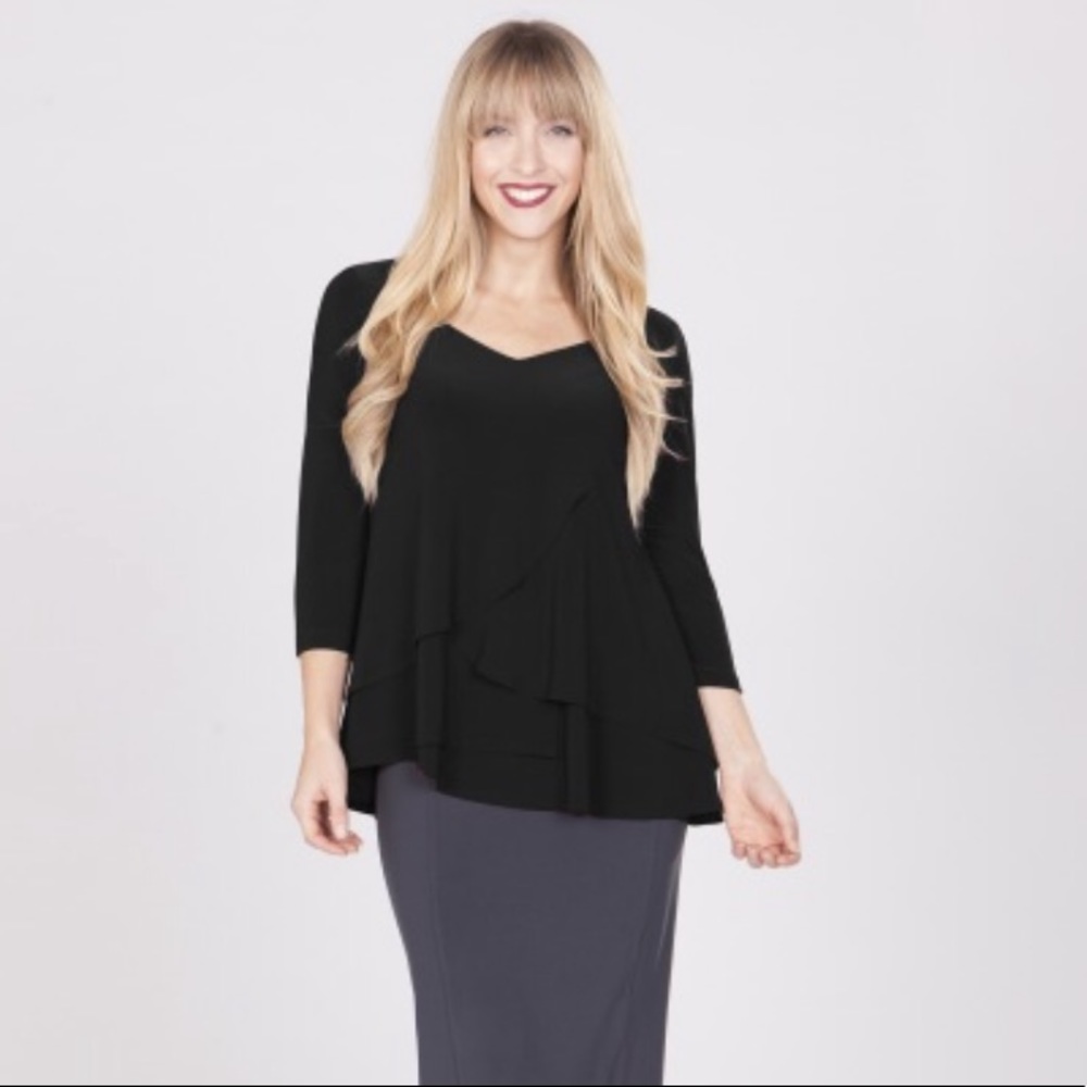 Sympli Layer Glory Tunic Draped Blouse Black Sz 12
